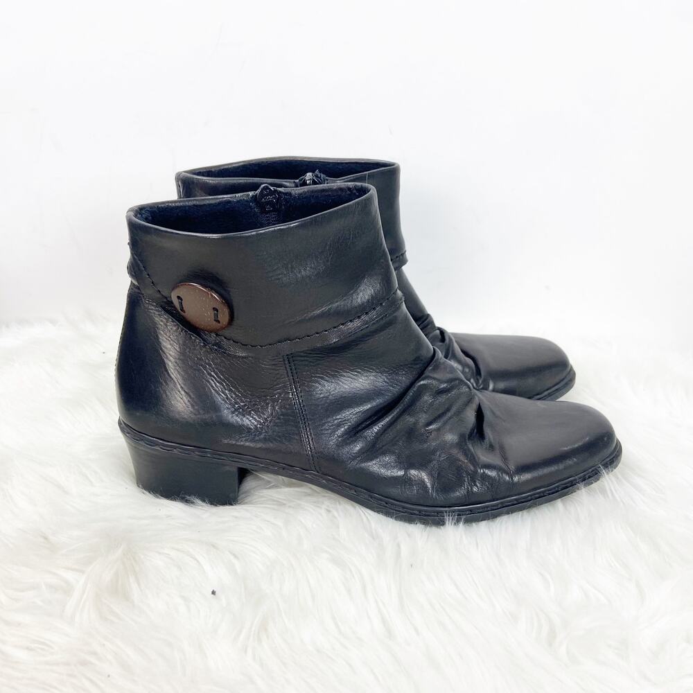 Rieker 41 EU 9 US Womens Black Leather Square Toe Ankle Booties - Picture 2 of 10